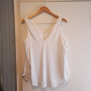 Chic White V-Neck Tank Top, Fully Lined